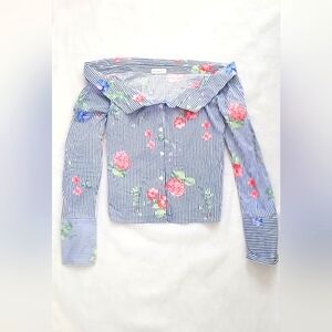 NWOT! Nordstrom Socialite Pin-Striped Preppy Floral Dress Shirt Size XS